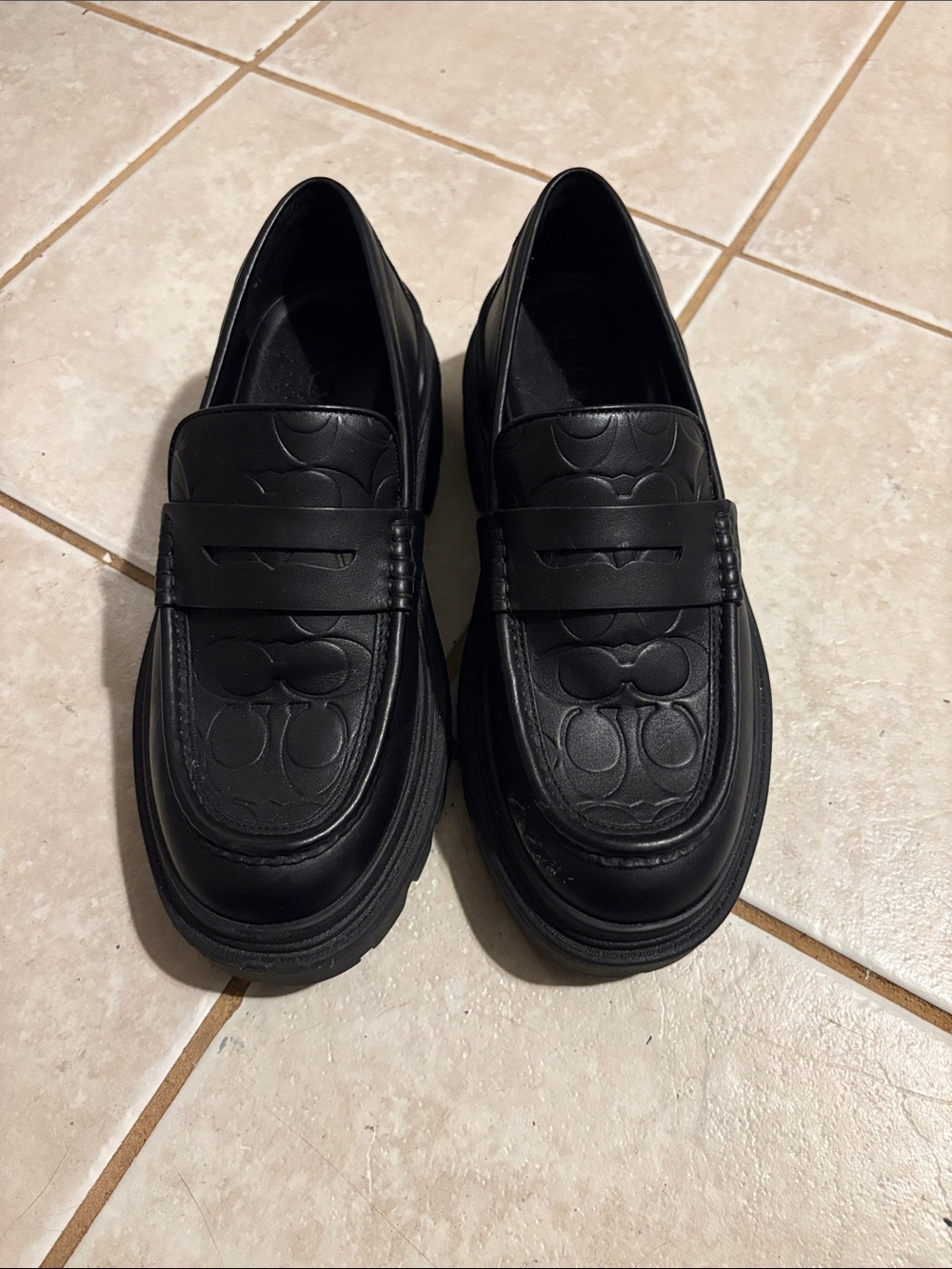 Coach Black Chunky Signature Logo Penny Loafers - Picture 2 of 5